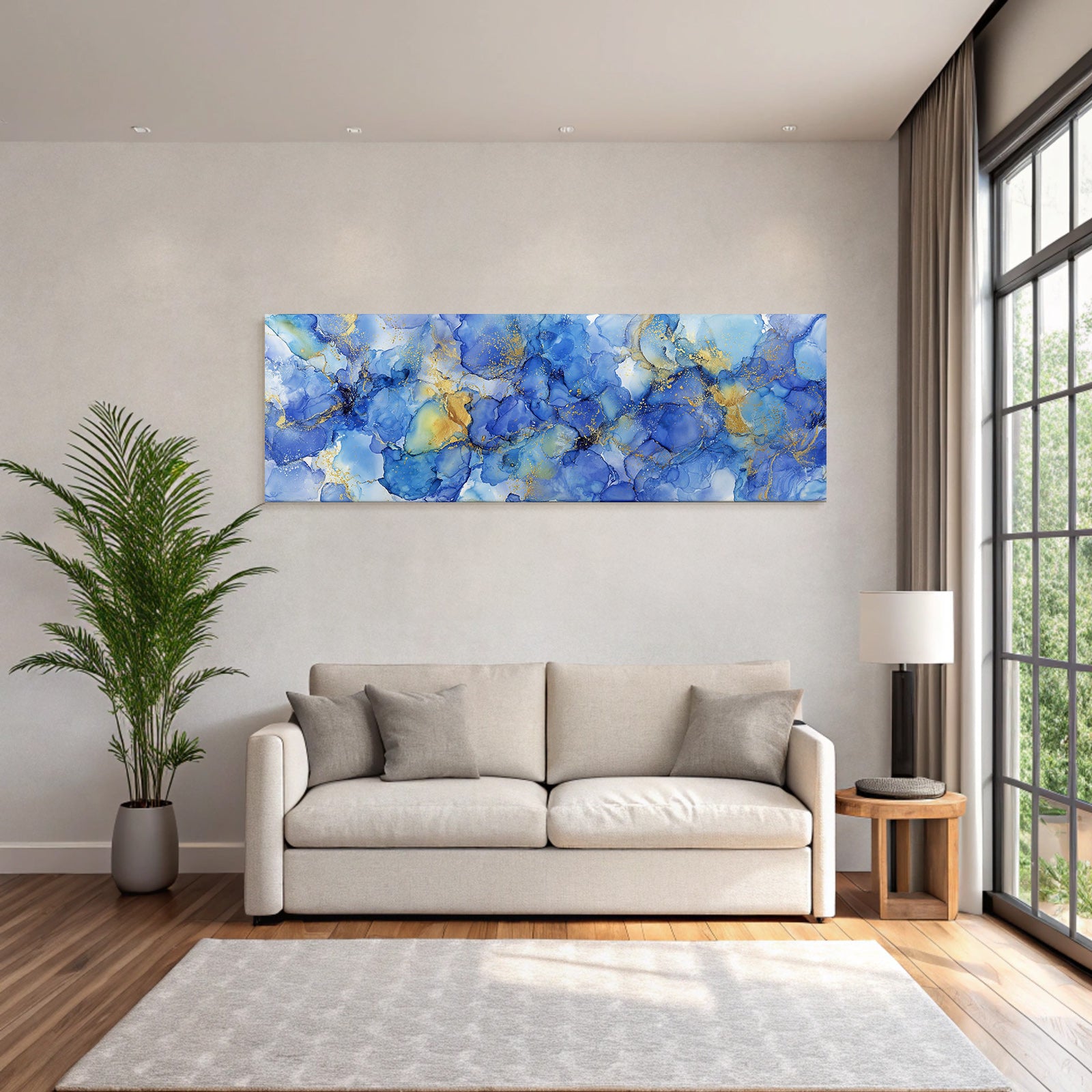 Kunst Mit Blautönen Und Goldakzenten