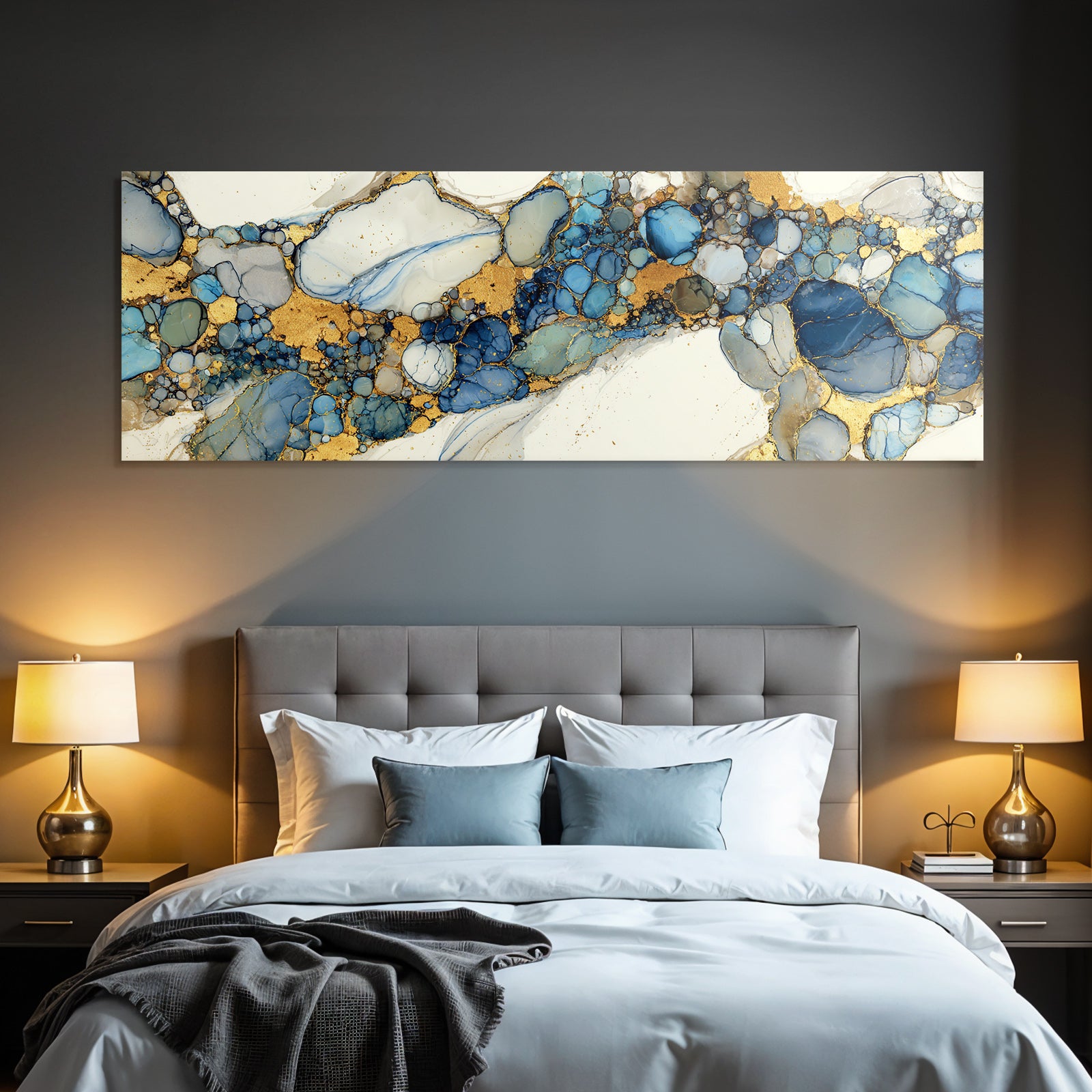 Kunstwerk Blau Grün Mit Goldakzenten