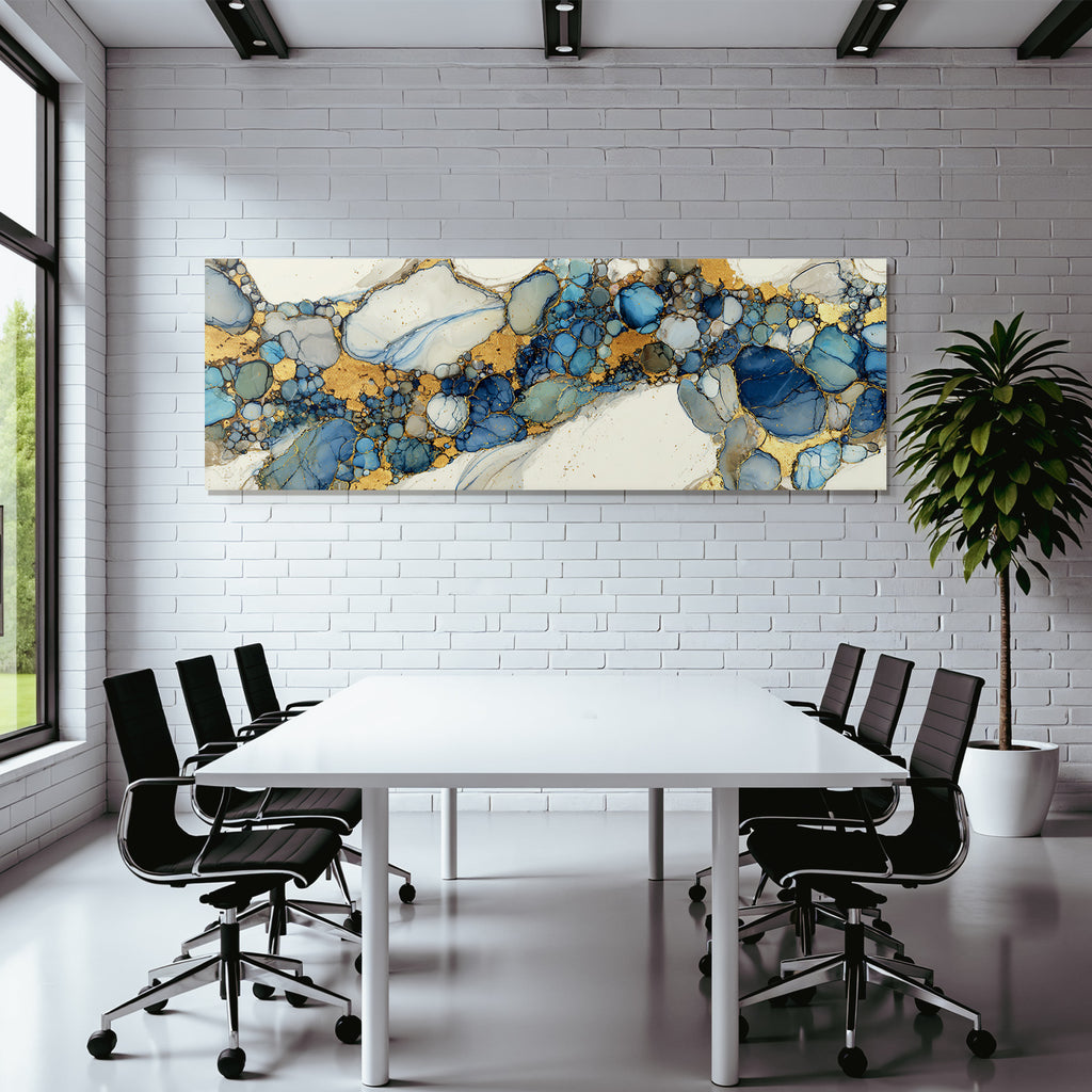 Kunstwerk Blau Grün Mit Goldakzenten
