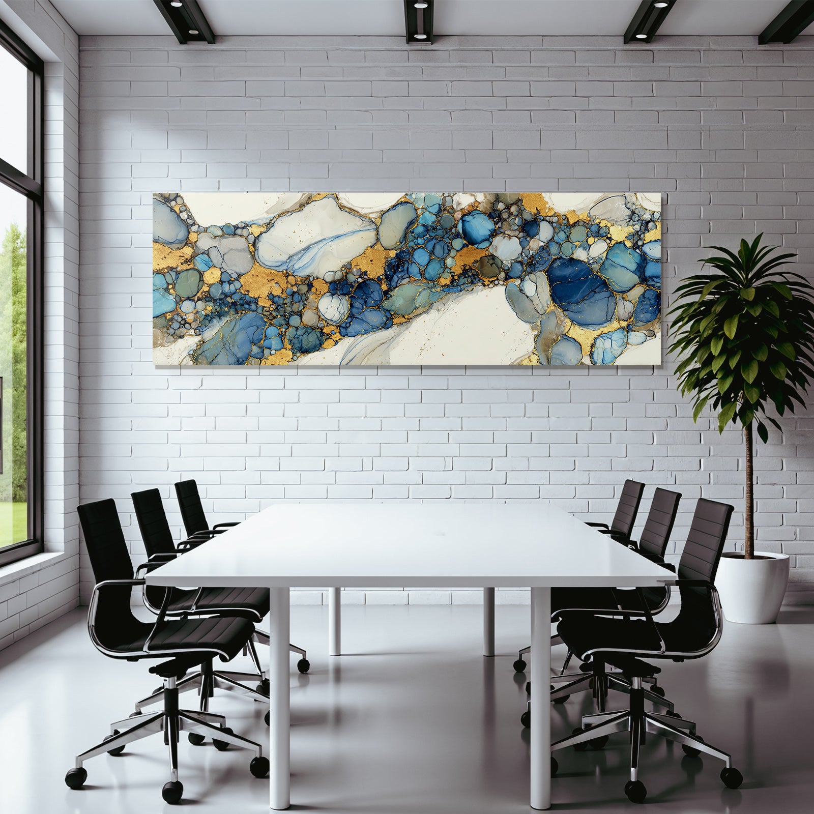 Kunstwerk Blau Grün Mit Goldakzenten