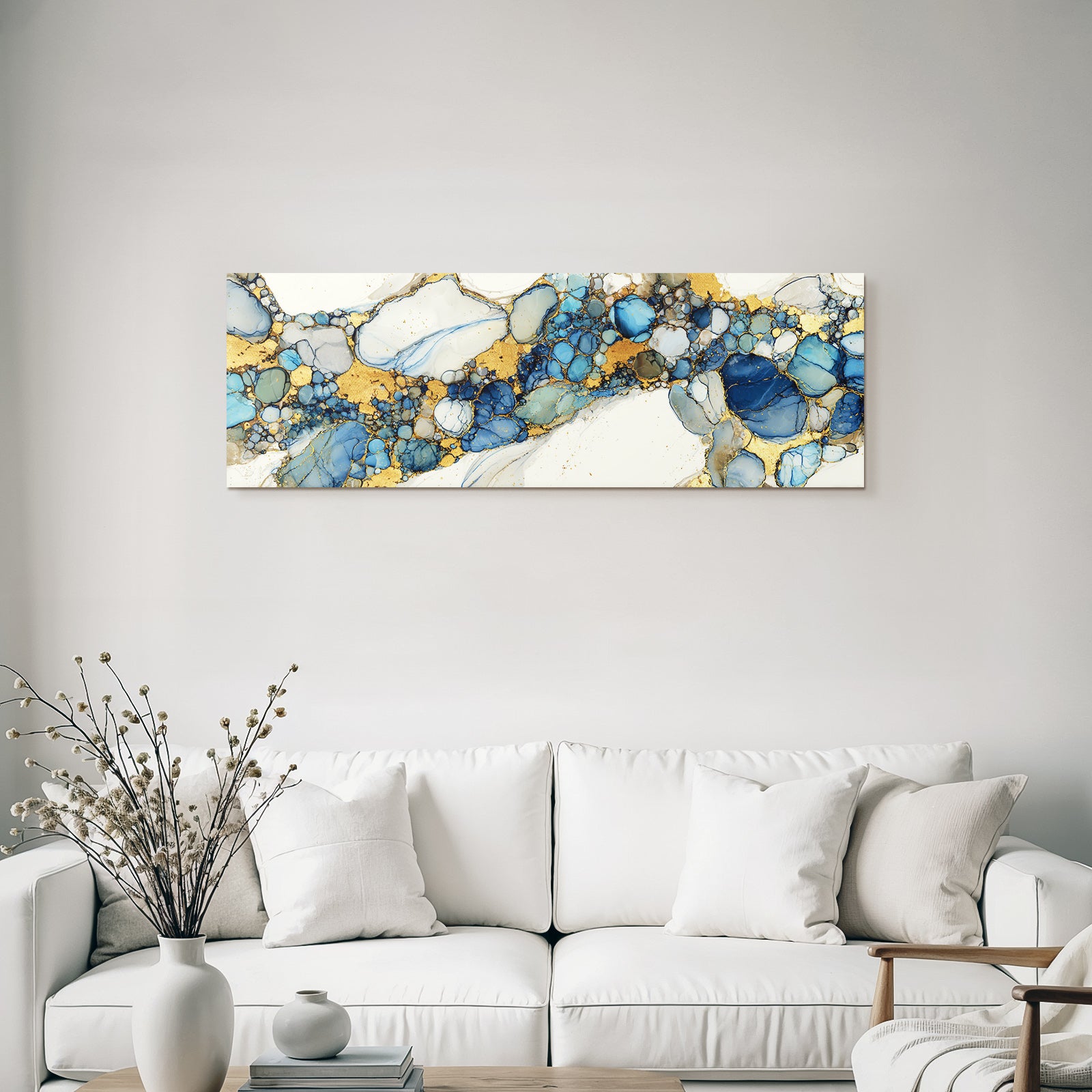 Kunstwerk Blau Grün Mit Goldakzenten