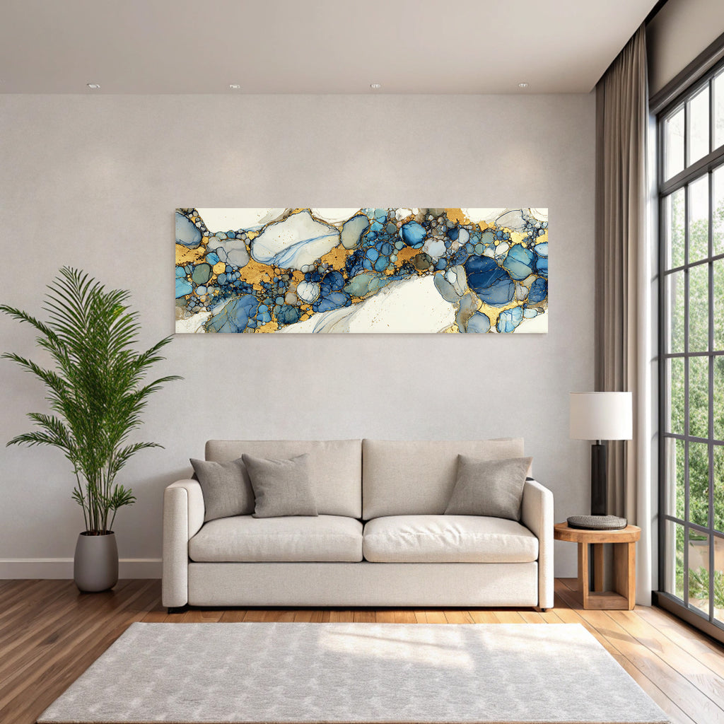 Kunstwerk Blau Grün Mit Goldakzenten