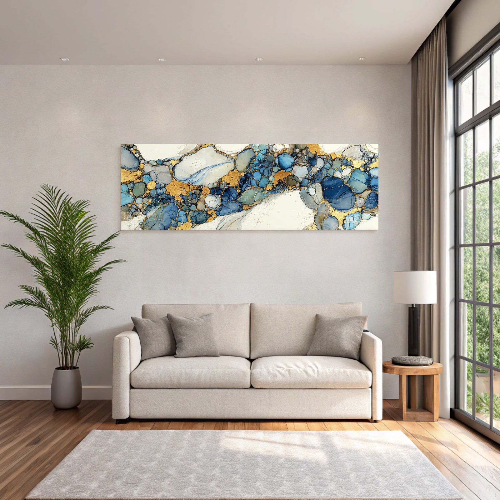 Kunstwerk Blau Grün Mit Goldakzenten