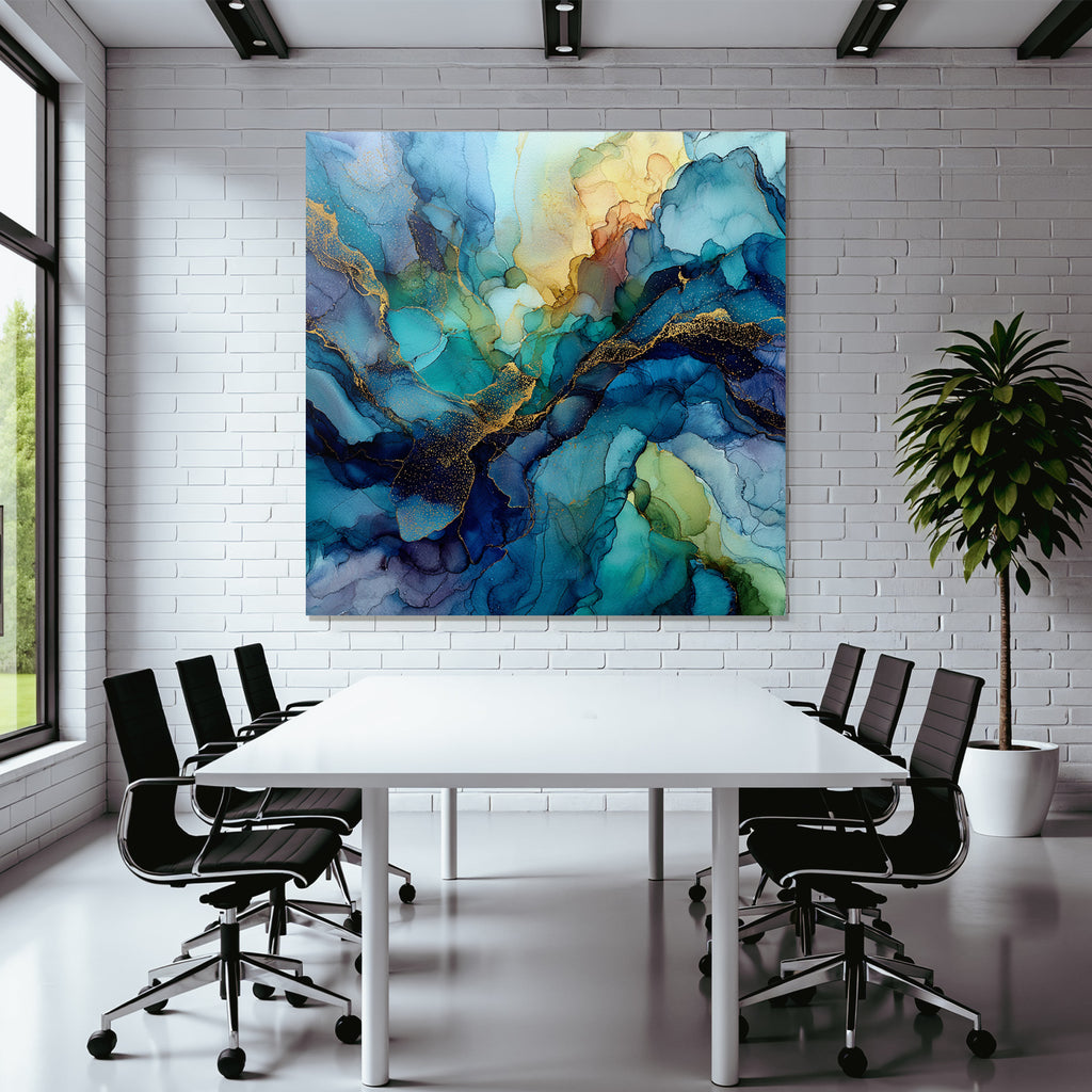 Design Fliessende Farben Blau Türkis Grün Gold