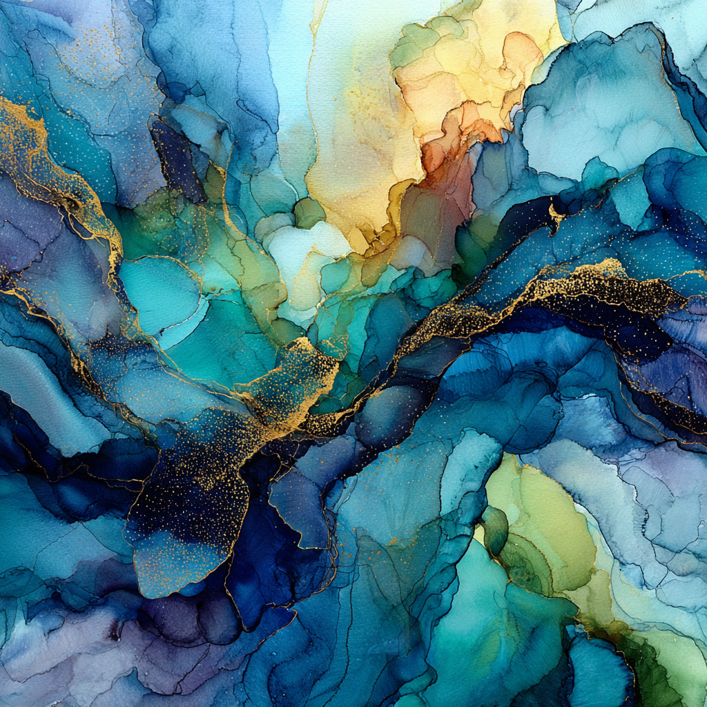 Design Fliessende Farben Blau Türkis Grün Gold | Abstrakt | Stilrichtungen
