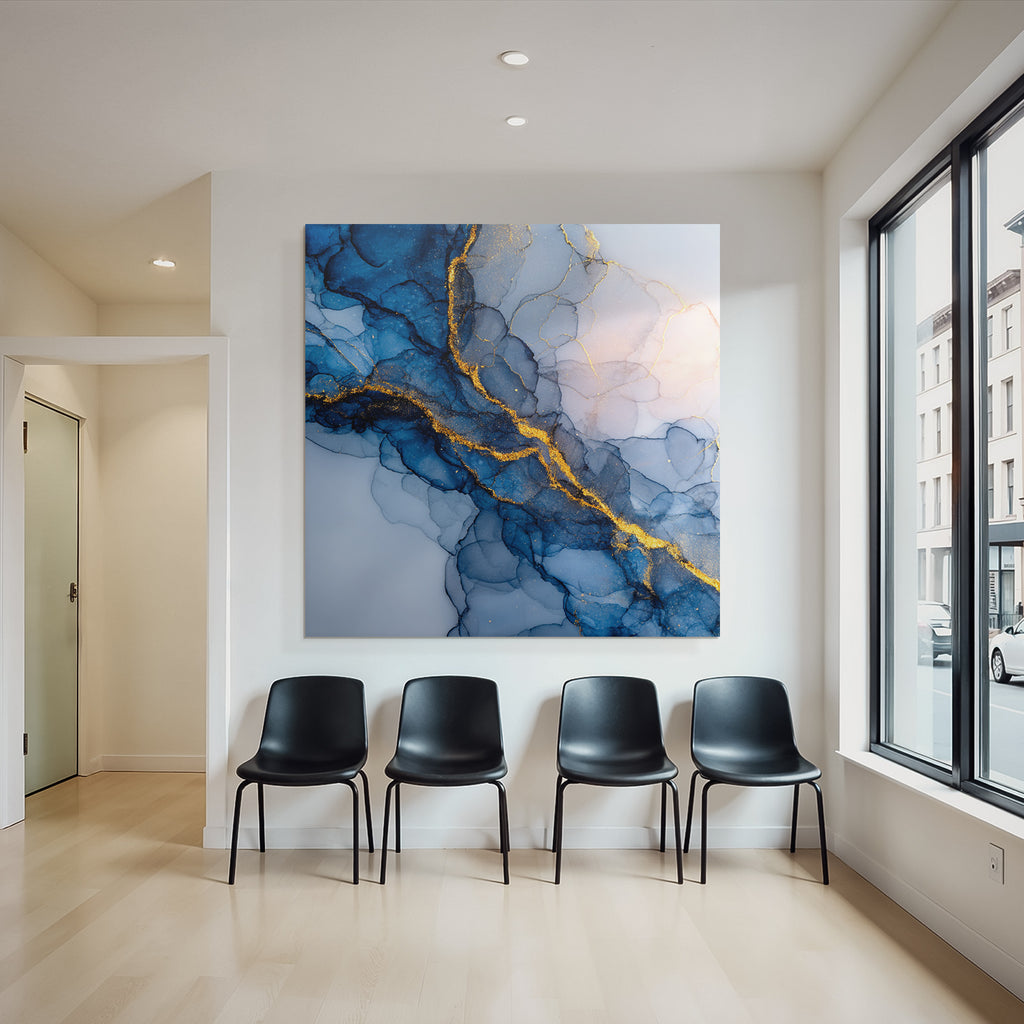 Design Fluid Shapes In Blue Gold Accents