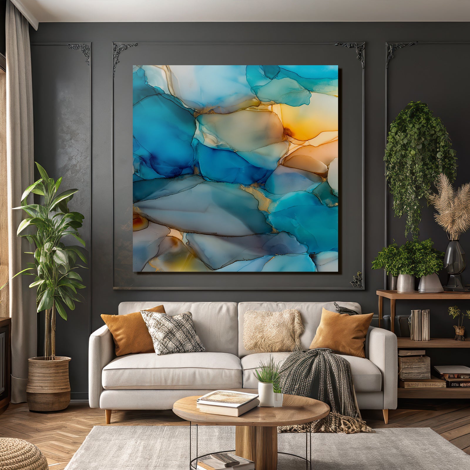 Design In Blau Aqua Gold Und Orange