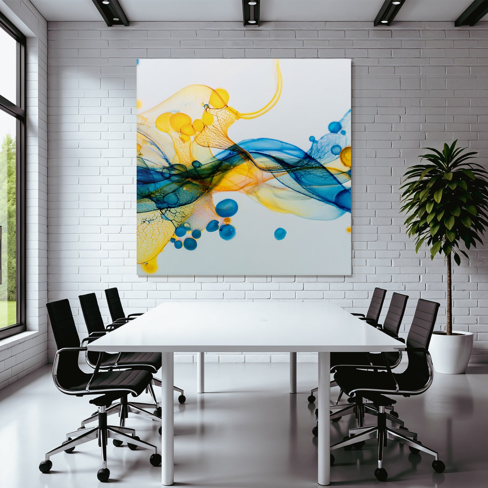 Fliessende Formen Mit Blau Gelb Orange Blasen