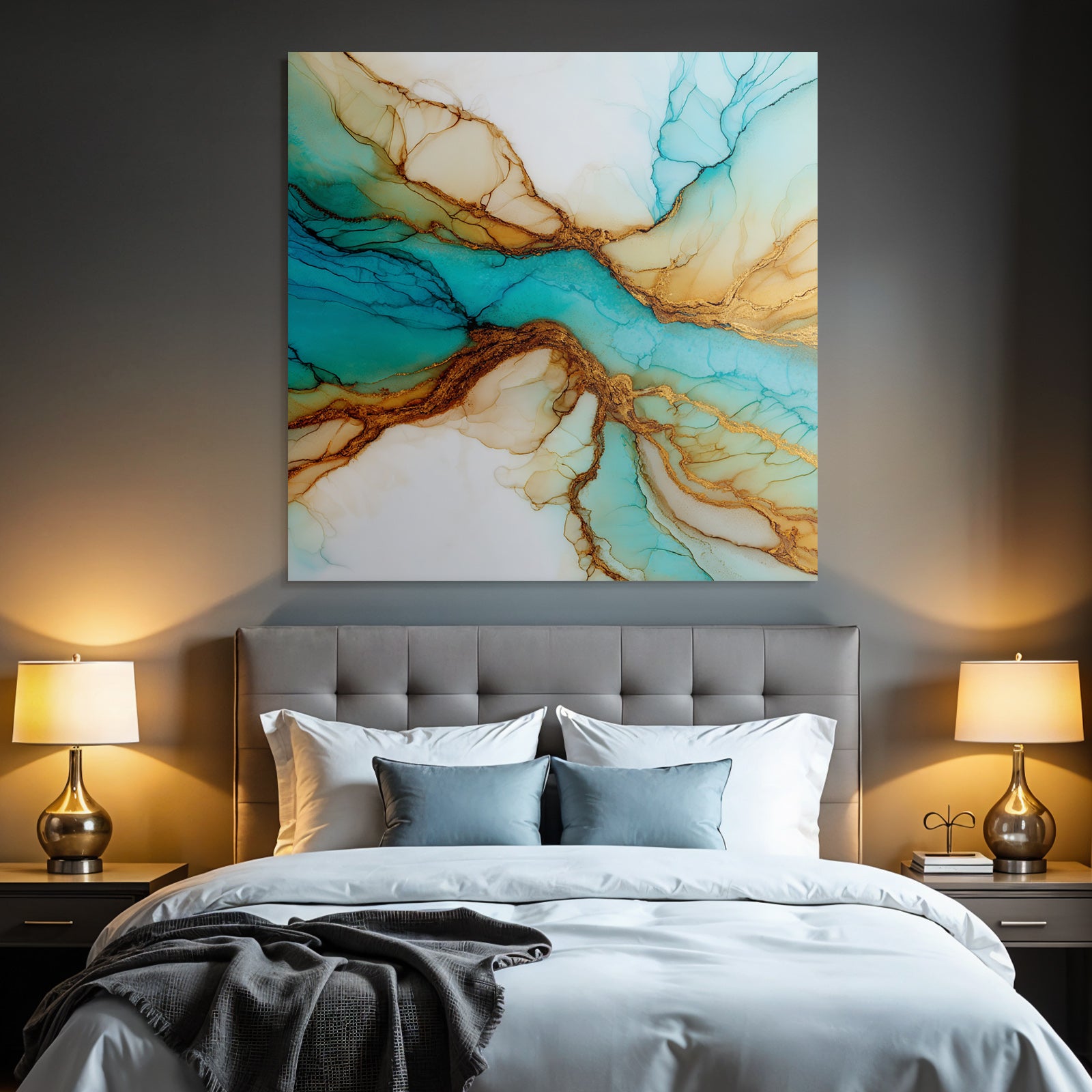 Flüssige Farbenkunst In Turquoise Teal Und Gold