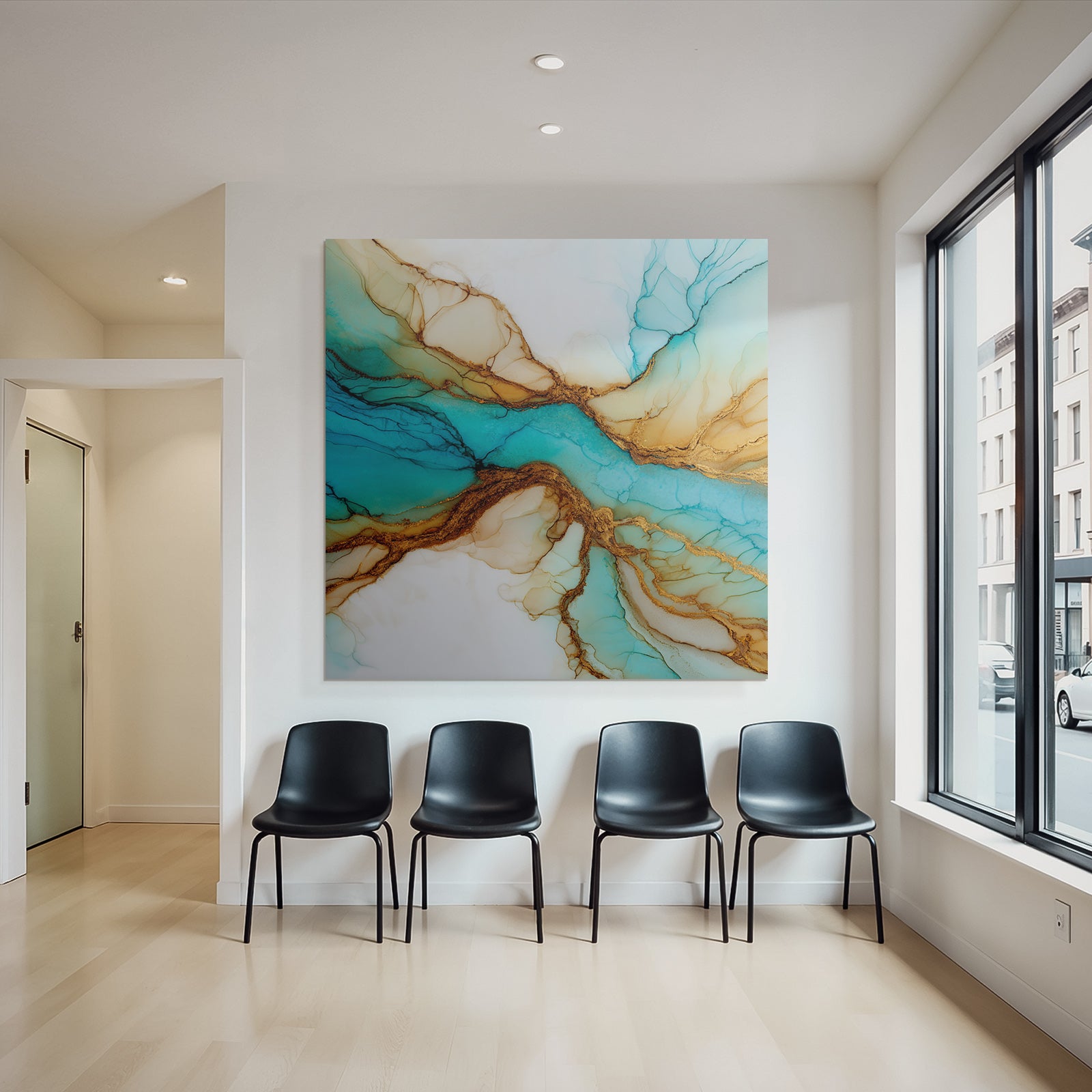 Flüssige Farbenkunst In Turquoise Teal Und Gold