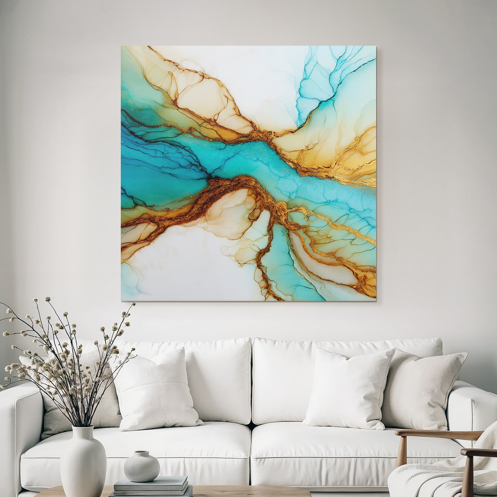Flüssige Farbenkunst In Turquoise Teal Und Gold