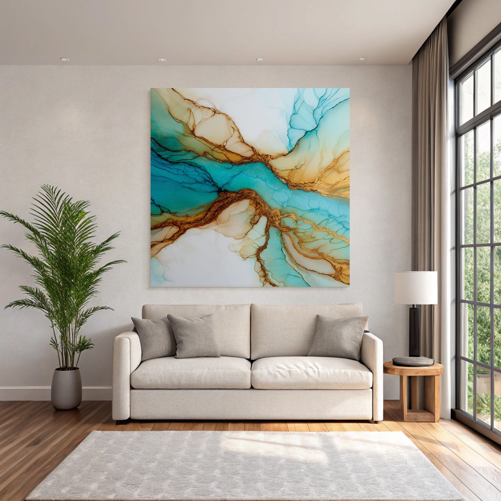 Flüssige Farbenkunst In Turquoise Teal Und Gold