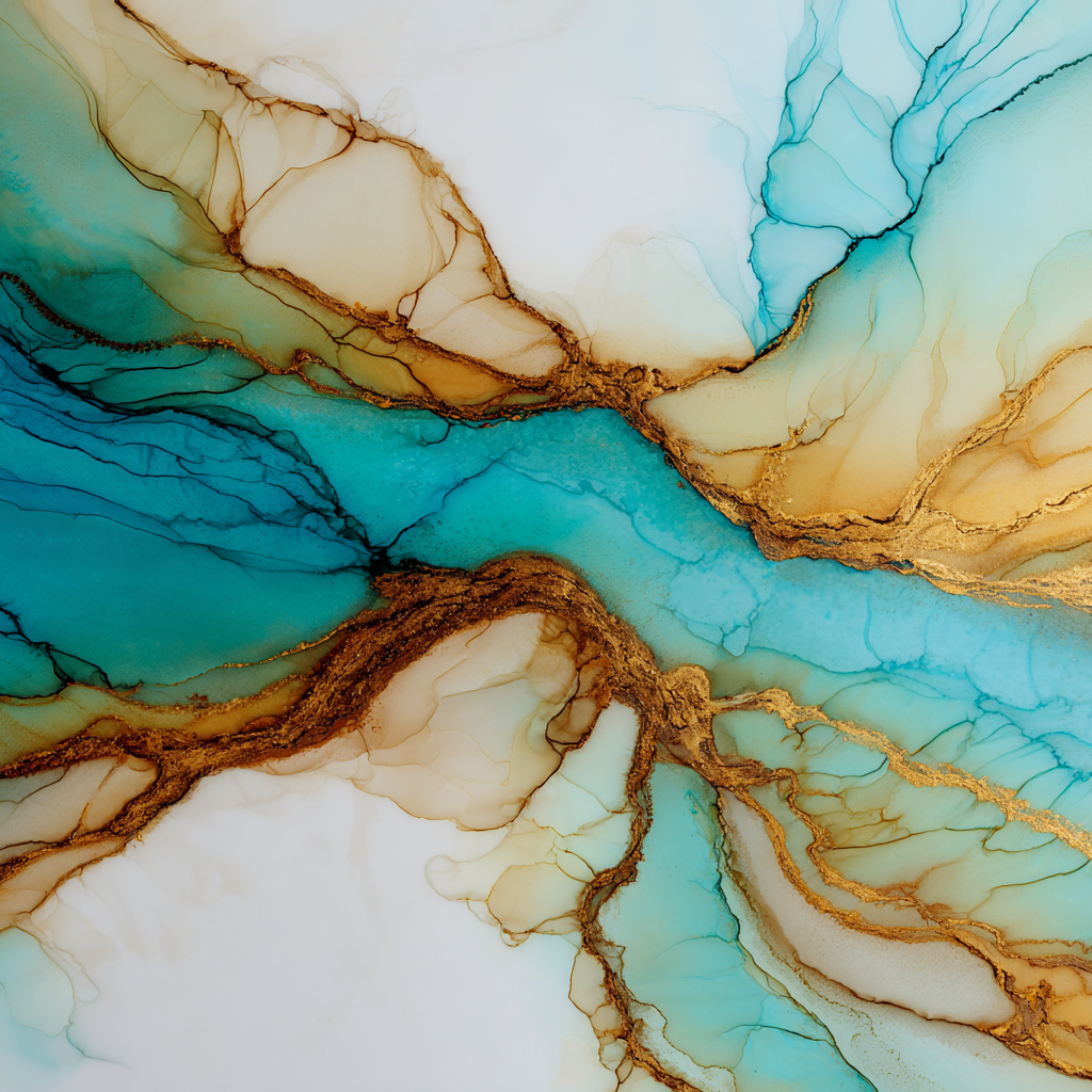 Flüssige Farbenkunst In Turquoise Teal Und Gold | Abstrakt | Stilrichtungen