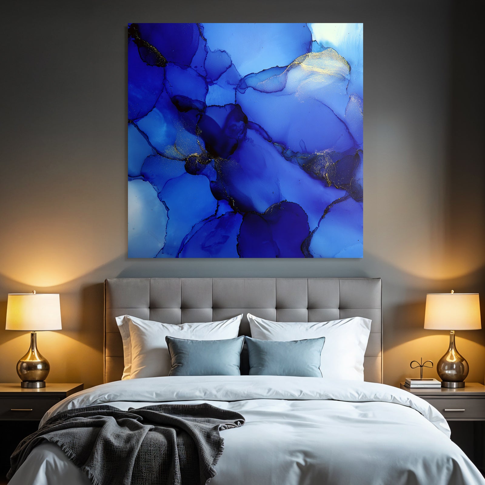 Flüssige Kunst Blau Dunkle Akzente Gold