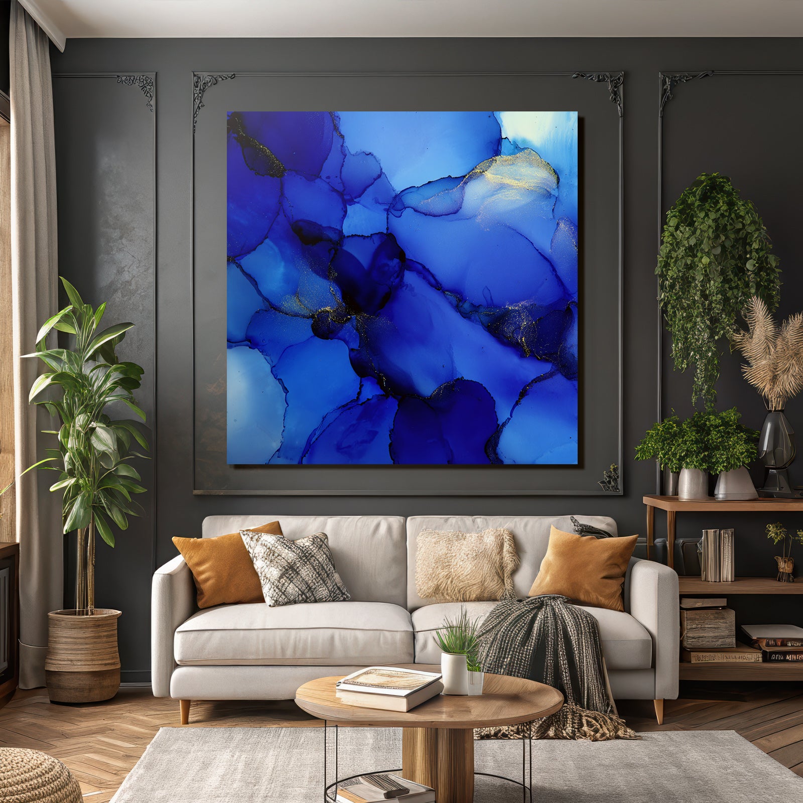 Flüssige Kunst Blau Dunkle Akzente Gold