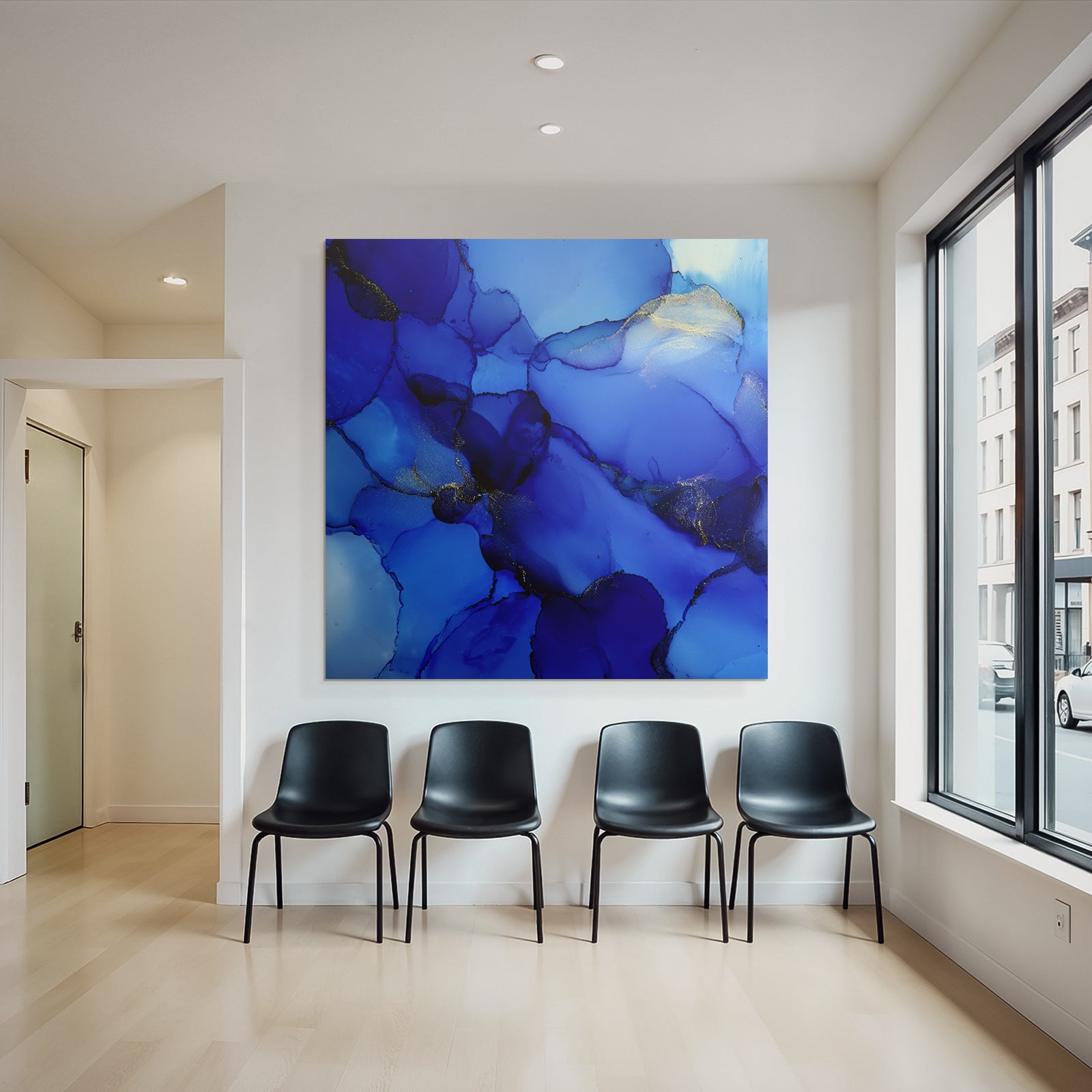 Flüssige Kunst Blau Dunkle Akzente Gold