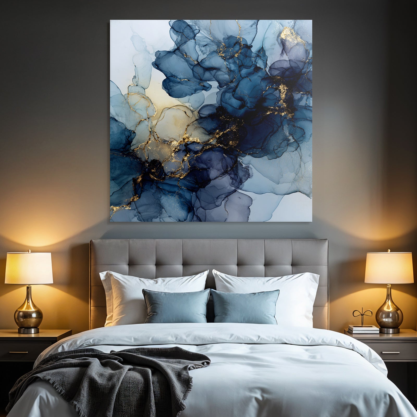 Flüssige Kunst Mit Blau Und Gold