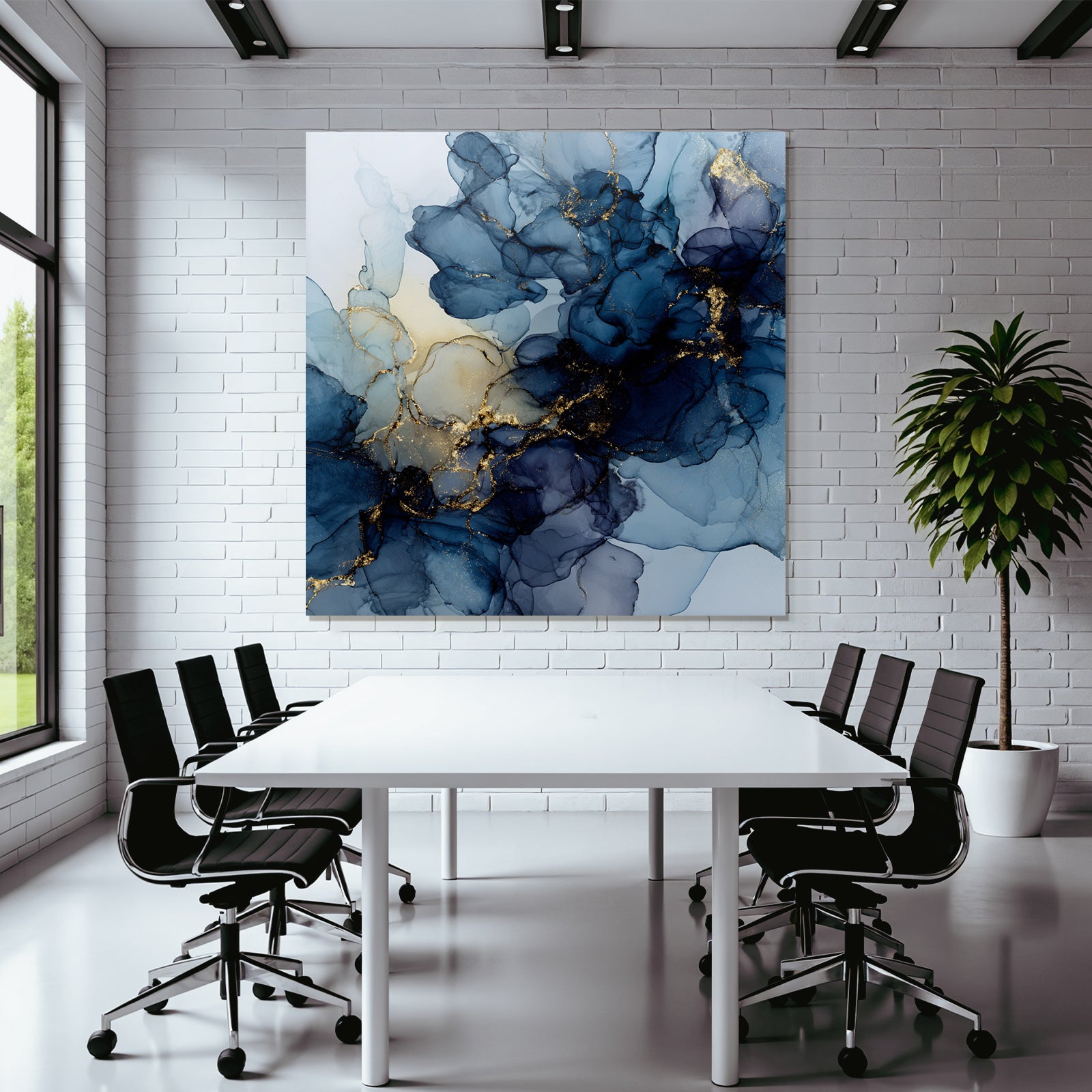 Flüssige Kunst Mit Blau Und Gold