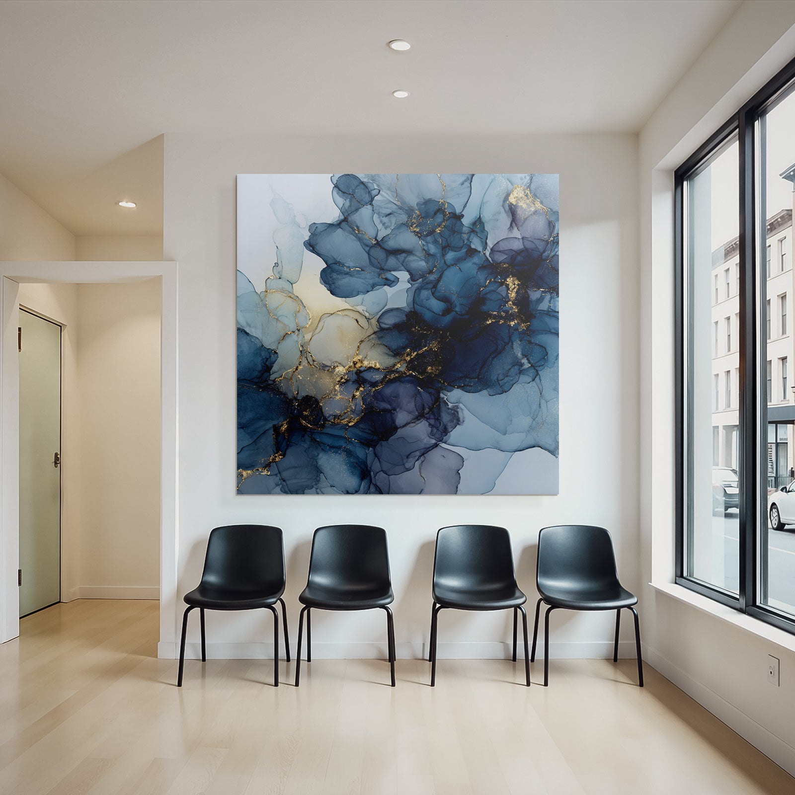 Flüssige Kunst Mit Blau Und Gold