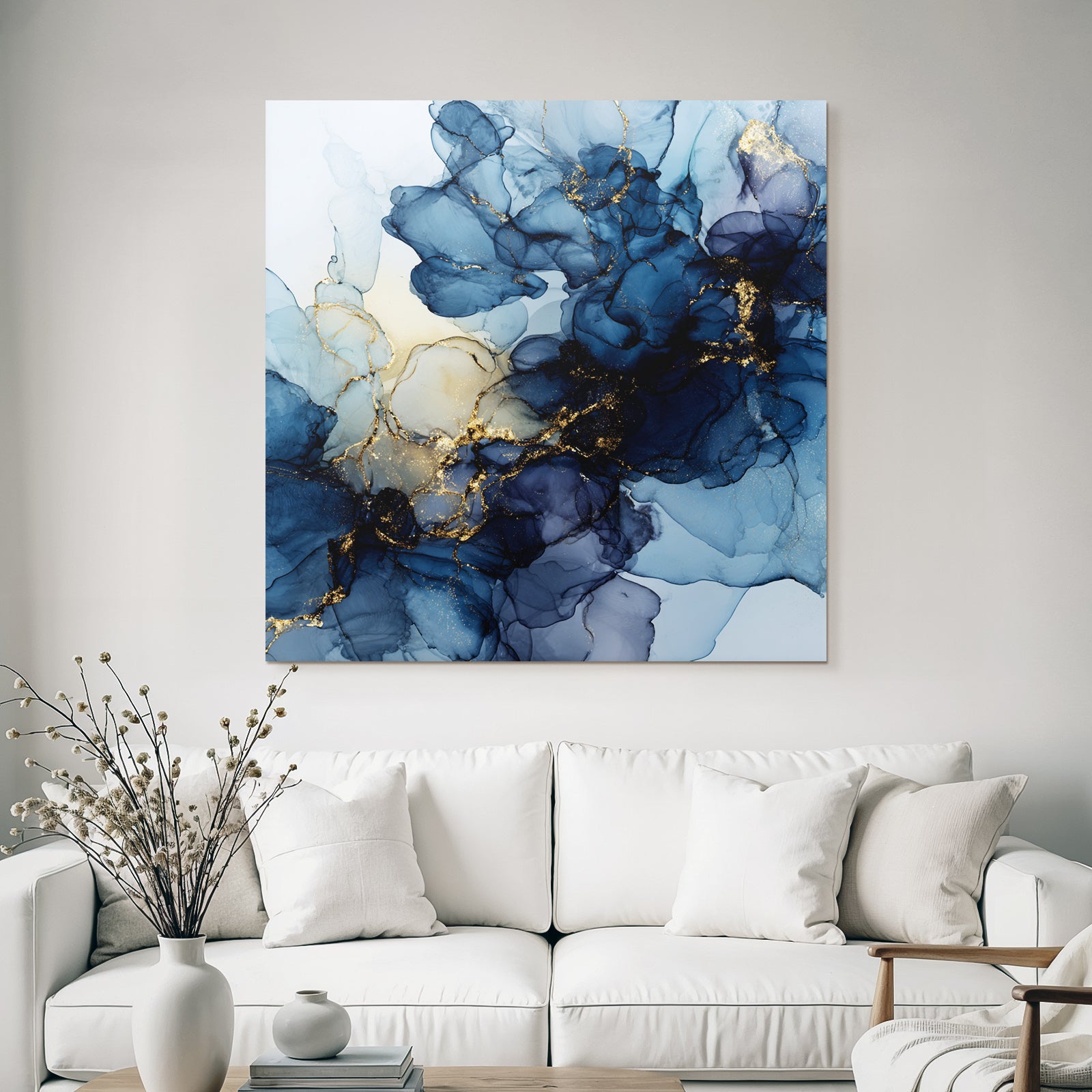 Flüssige Kunst Mit Blau Und Gold