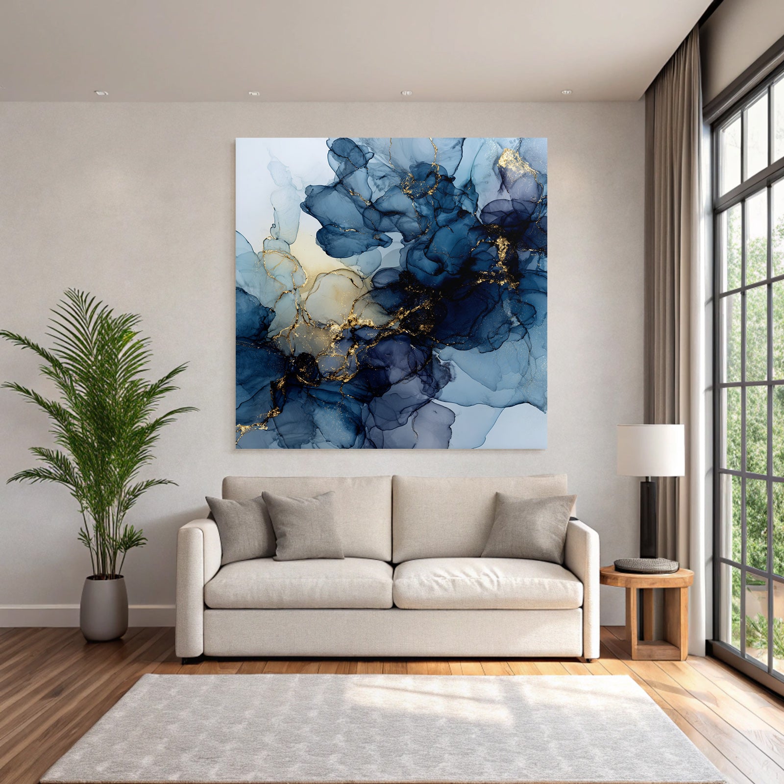 Flüssige Kunst Mit Blau Und Gold