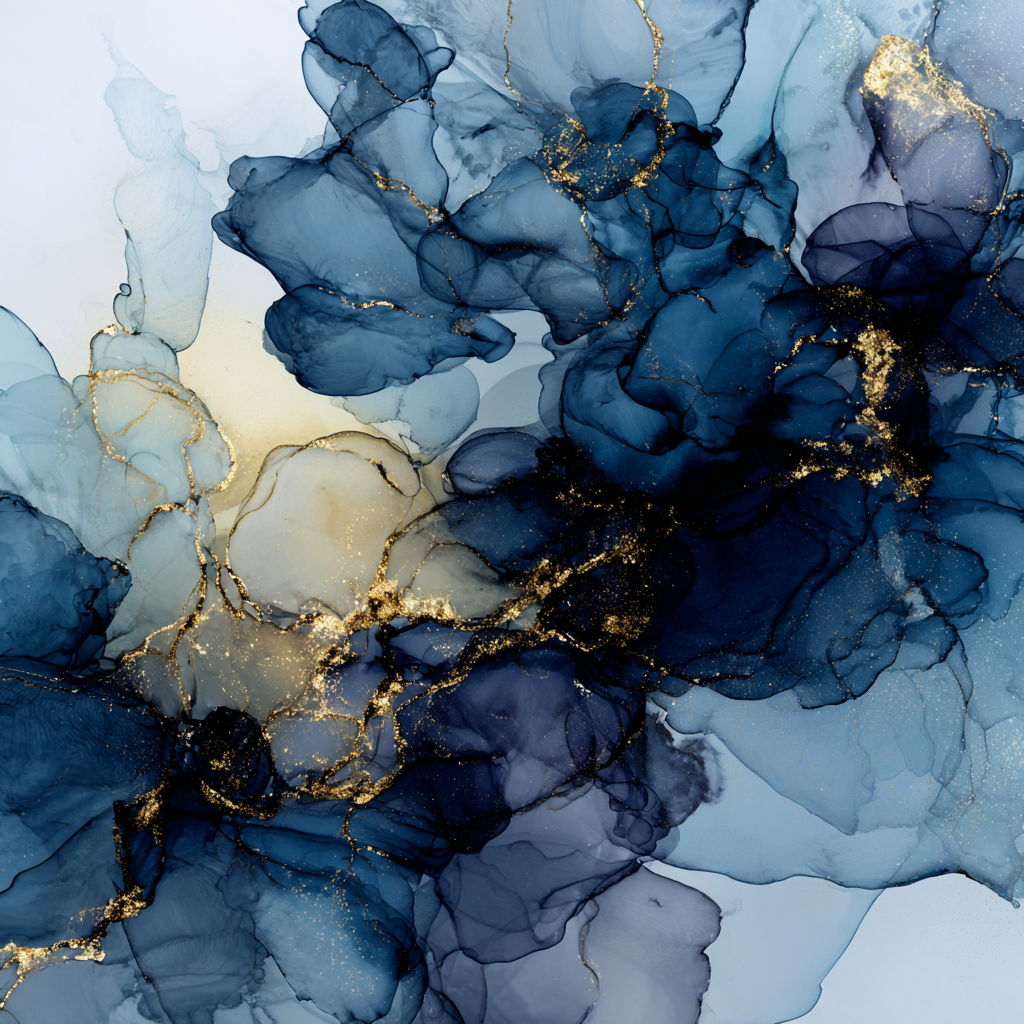 Flüssige Kunst Mit Blau Und Gold | Abstrakt | Stilrichtungen