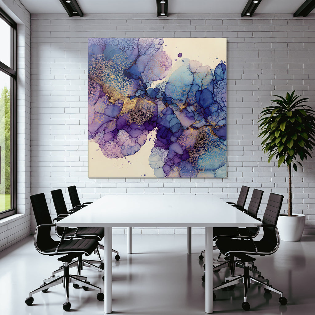 Flüssige Kunst Mit Violett Blau Und Gold