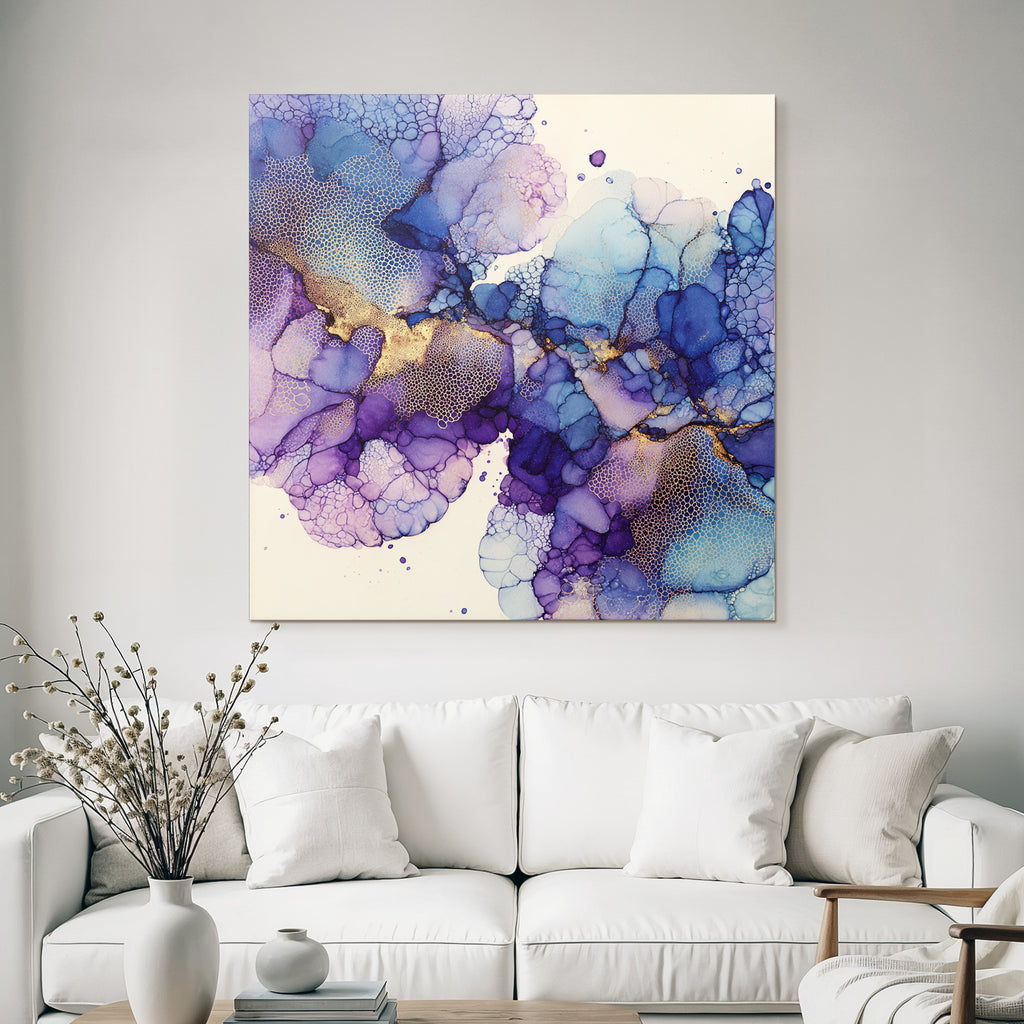 Flüssige Kunst Mit Violett Blau Und Gold