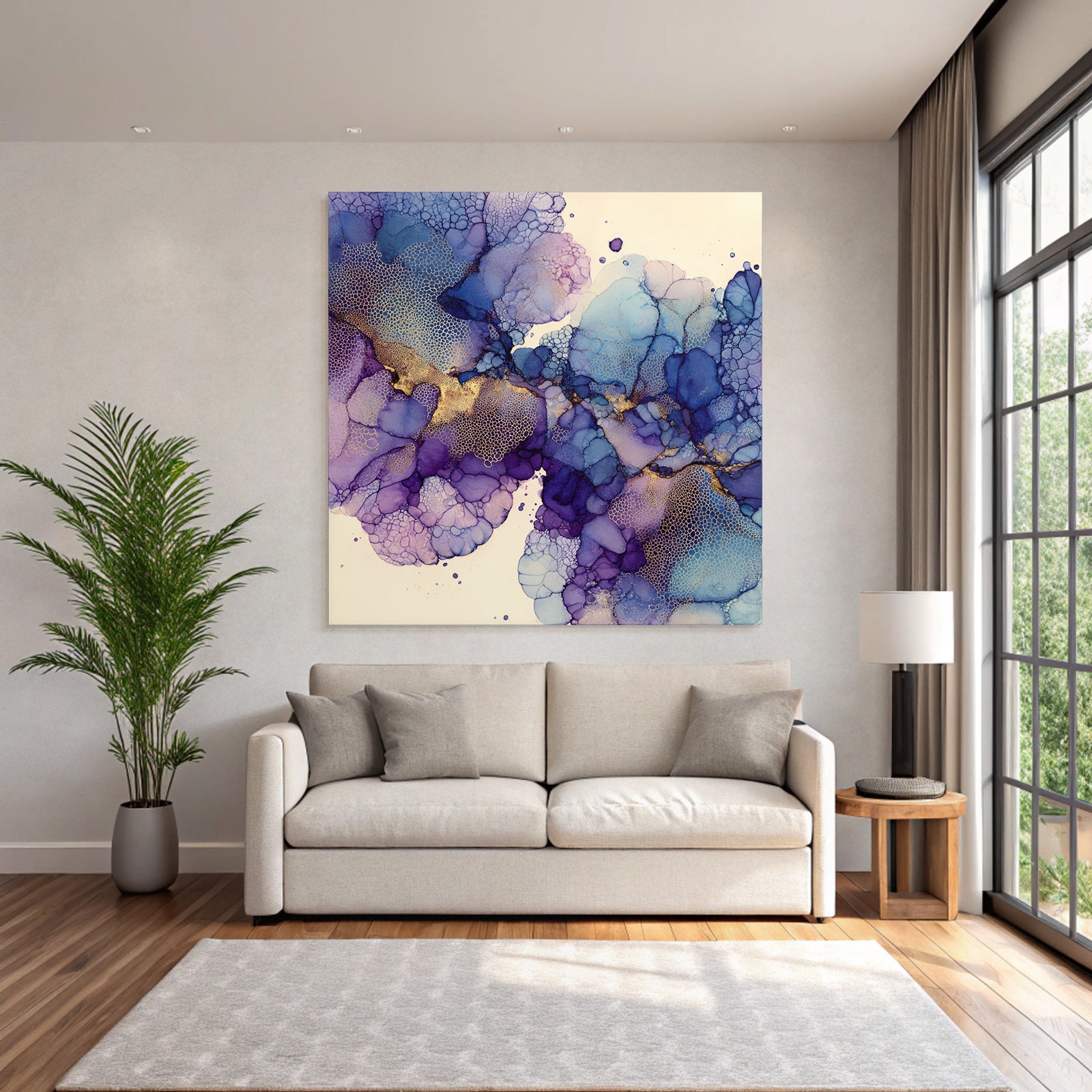 Flüssige Kunst Mit Violett Blau Und Gold