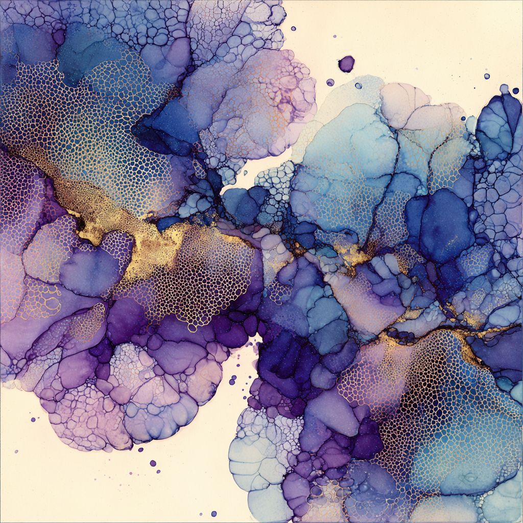 Flüssige Kunst Mit Violett Blau Und Gold | Abstrakt | Stilrichtungen