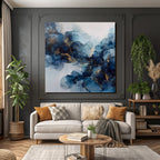 Flüssige Kunst Mit Wirbelnden Blauschattierungen Und Goldakzenten