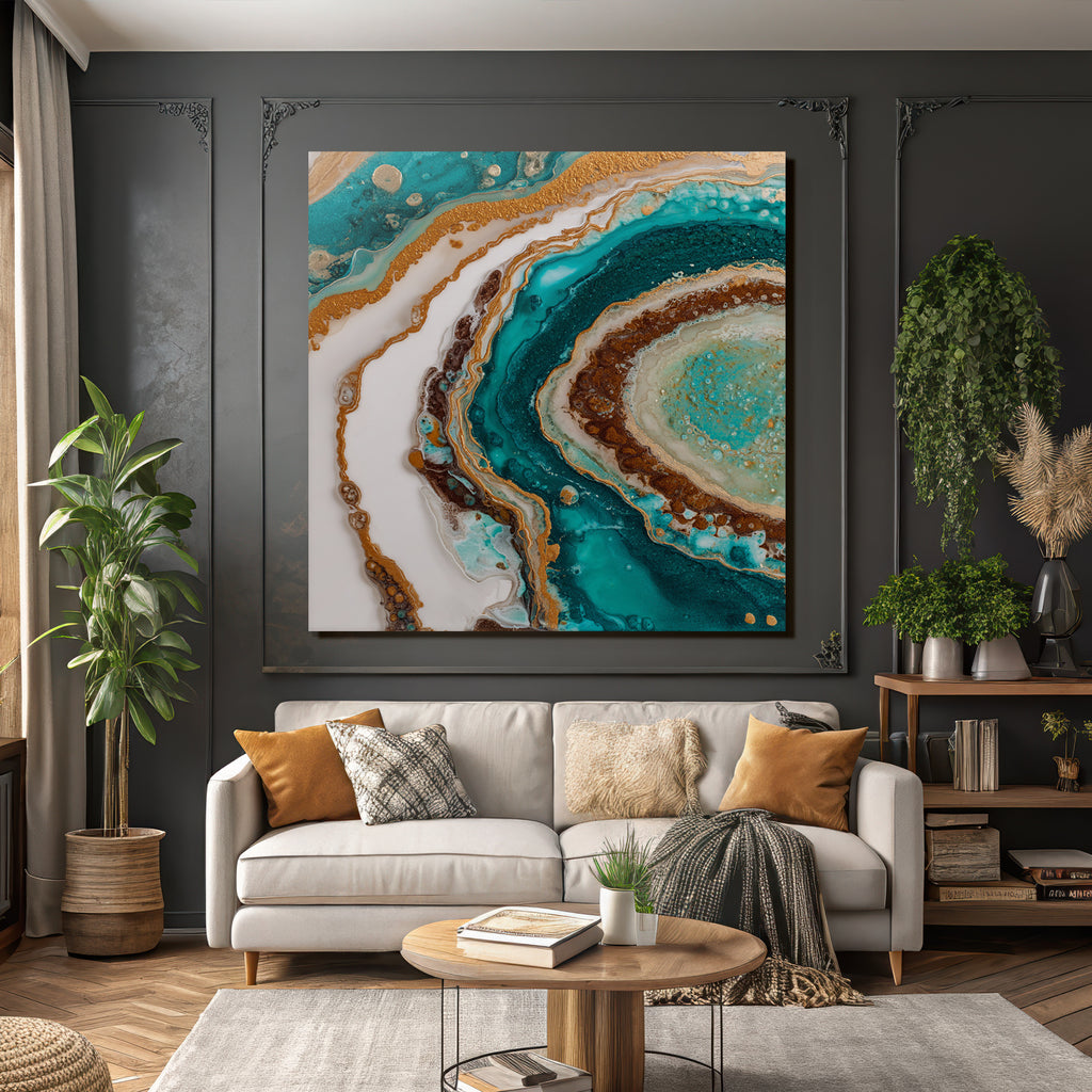 Flüssigkunst Design Mit Rotierenden Mustern Vibranten Farben Türkis Gold Und Braun