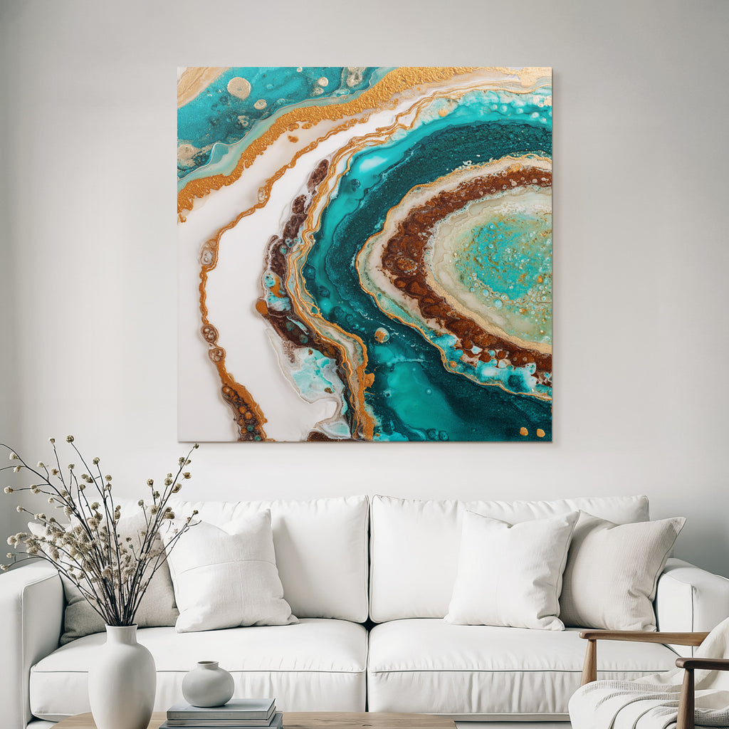 Flüssigkunst Design Mit Rotierenden Mustern Vibranten Farben Türkis Gold Und Braun
