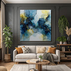 Fluid Art Kunstwerk Mit Blau Teal Gold Gelb