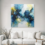 Fluid Art Kunstwerk Mit Blau Teal Gold Gelb