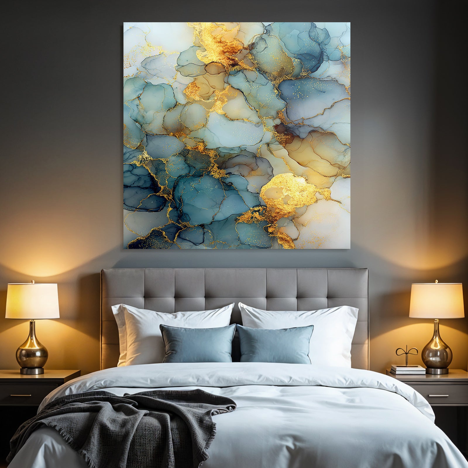 Fluide Kunst Mit Blau Goldenen Akzenten