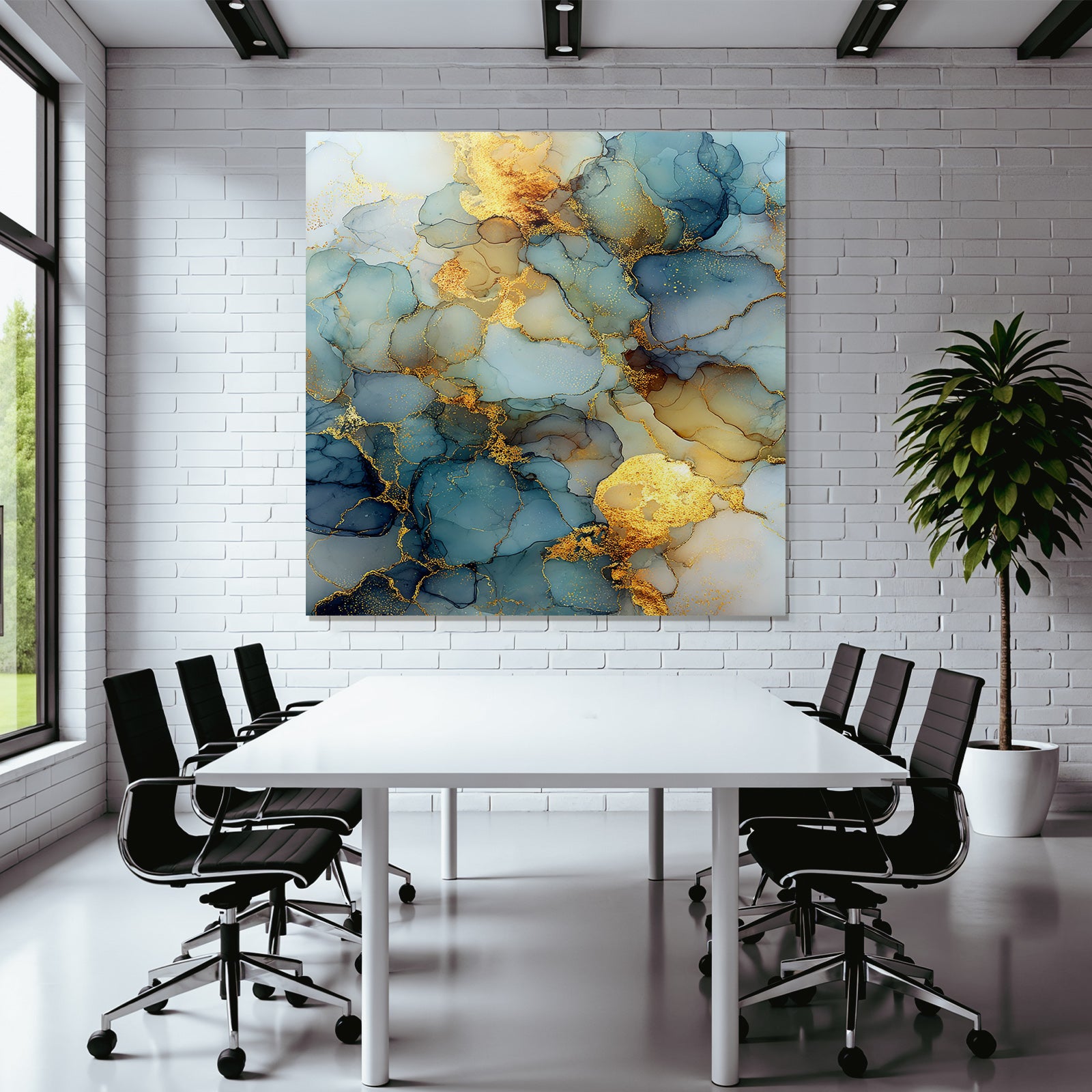 Fluide Kunst Mit Blau Goldenen Akzenten