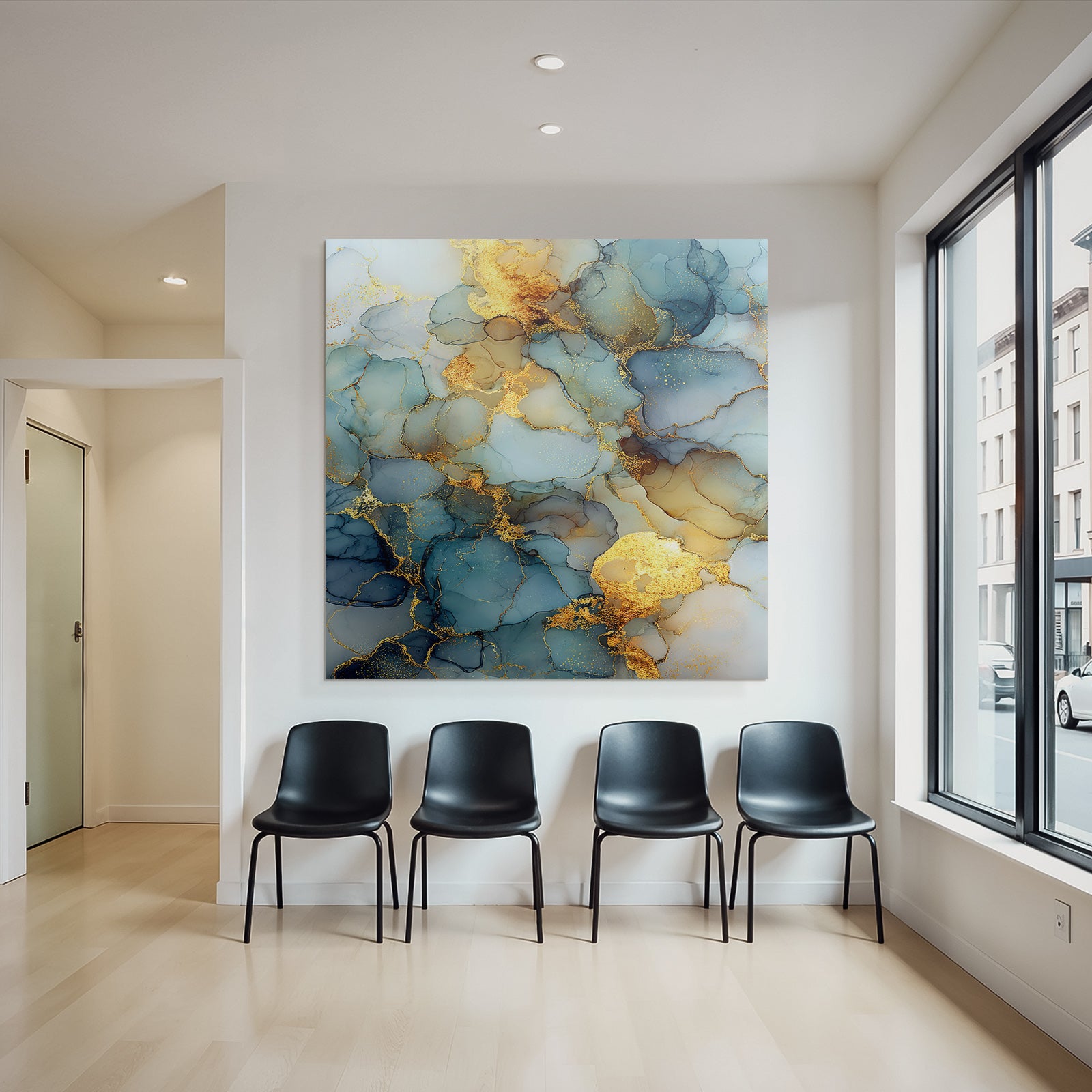 Fluide Kunst Mit Blau Goldenen Akzenten