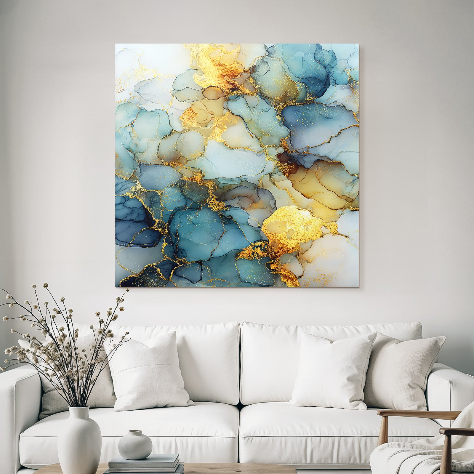 Fluide Kunst Mit Blau Goldenen Akzenten