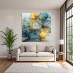 Fluide Kunst Mit Blau Goldenen Akzenten