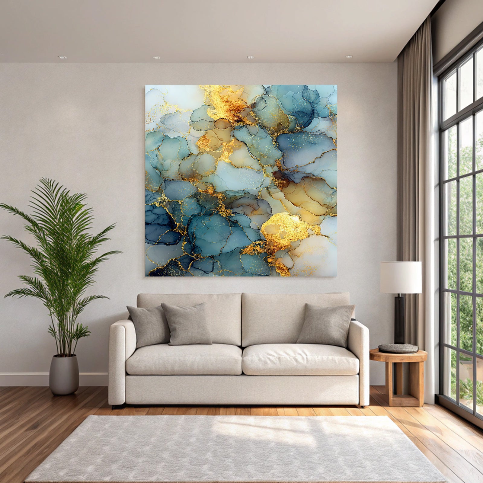 Fluide Kunst Mit Blau Goldenen Akzenten