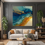 Fluidkunst Mit Blau Türkis Orange Und Goldakzenten