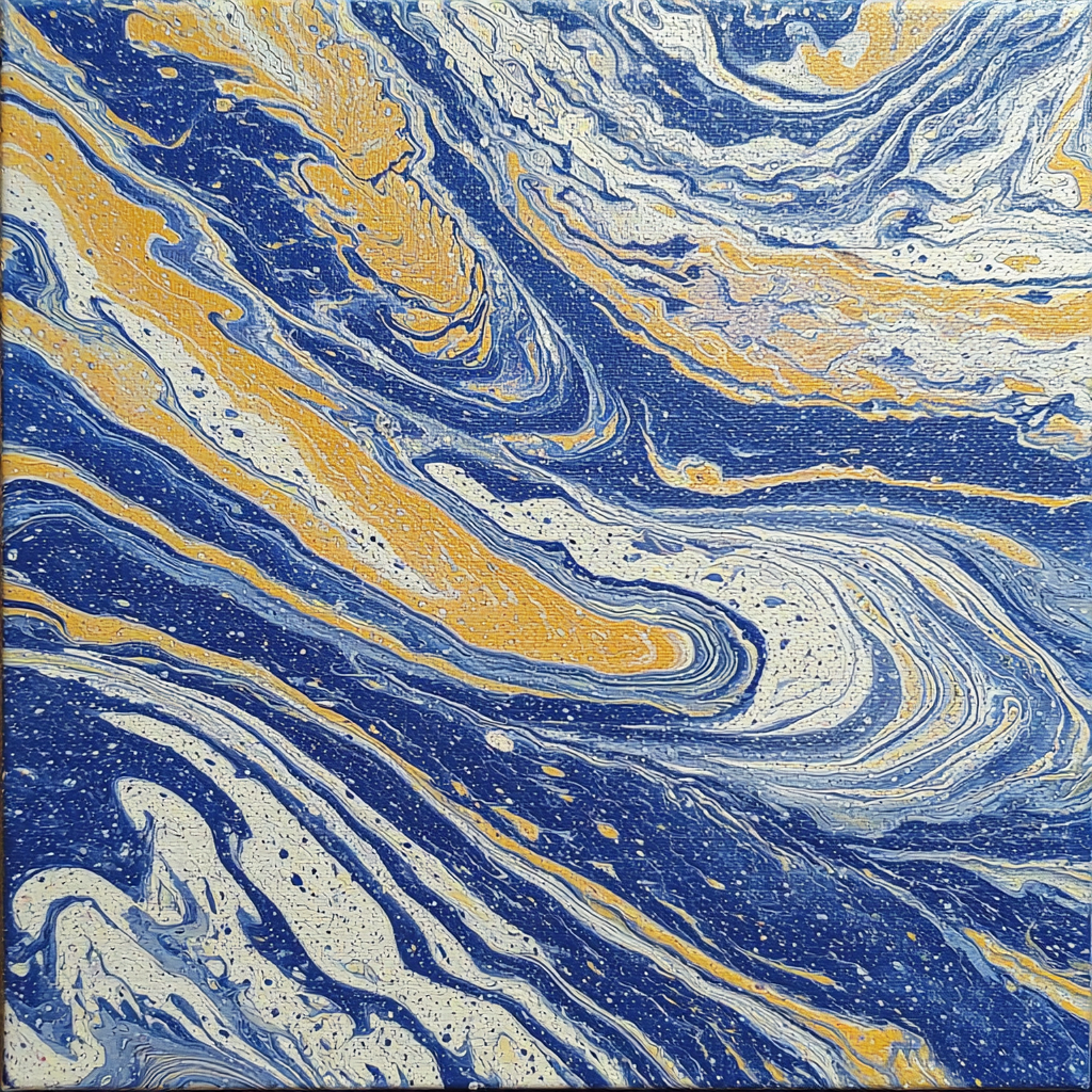Gemaläde Mit Wirbelnden Mustern Von Blau Gold Und Weiss | Abstrakt | Stilrichtungen