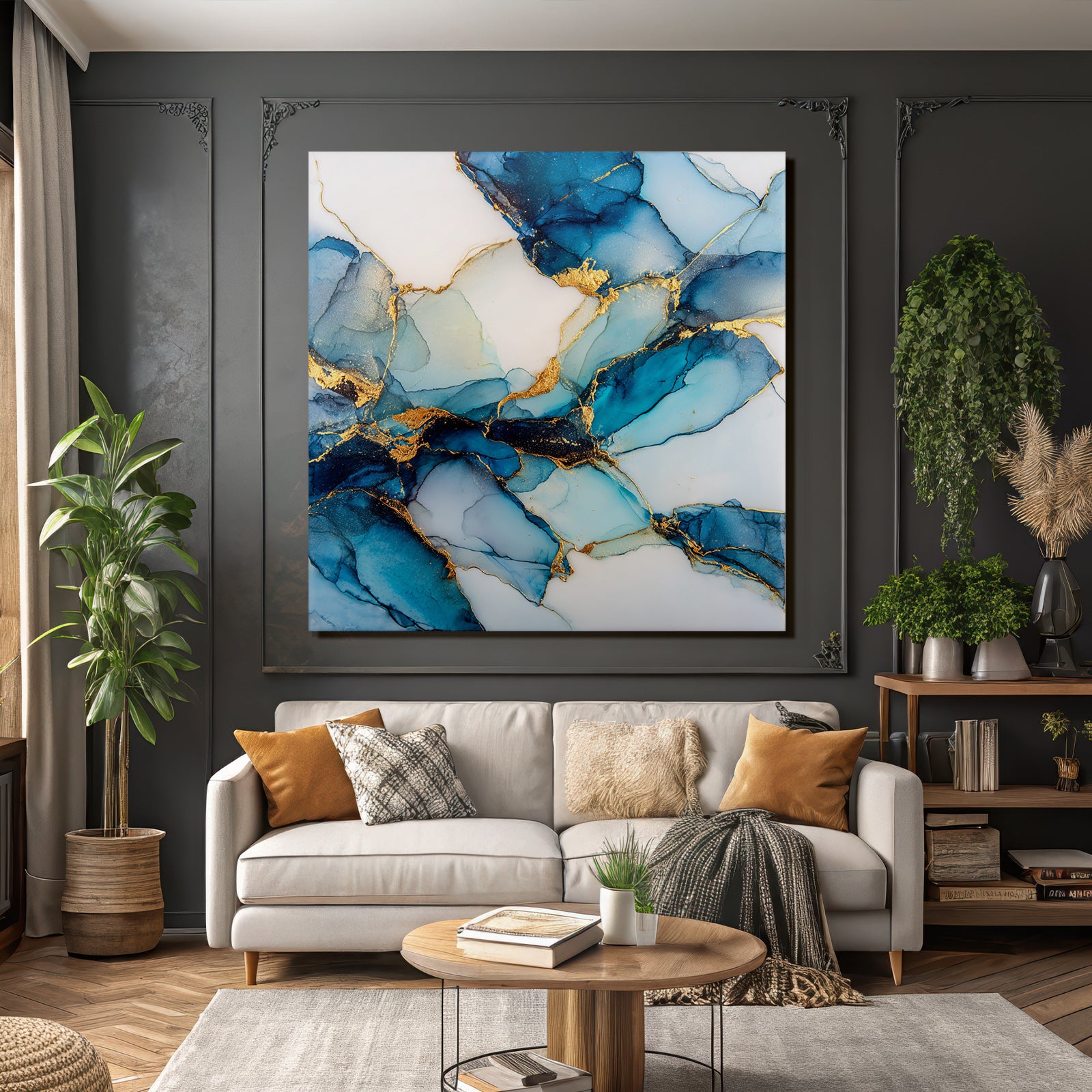 Kunst Blau Türkis Mit Goldakzenten