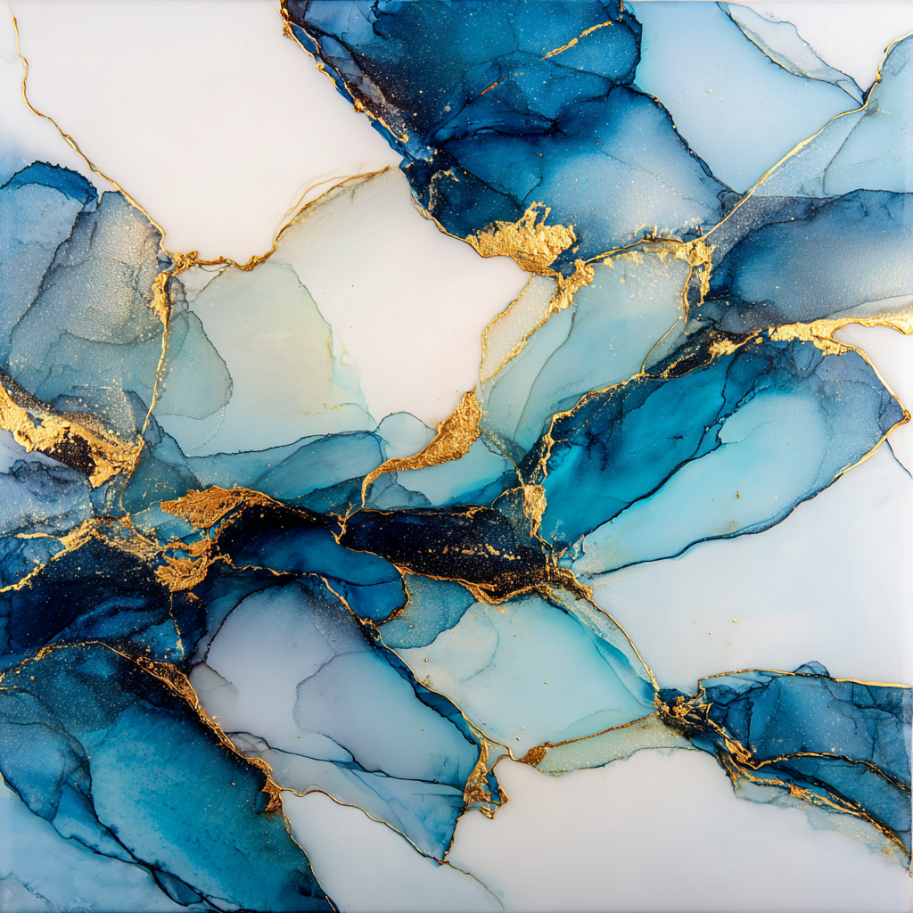 Kunst Blau Türkis Mit Goldakzenten | Abstrakt | Stilrichtungen