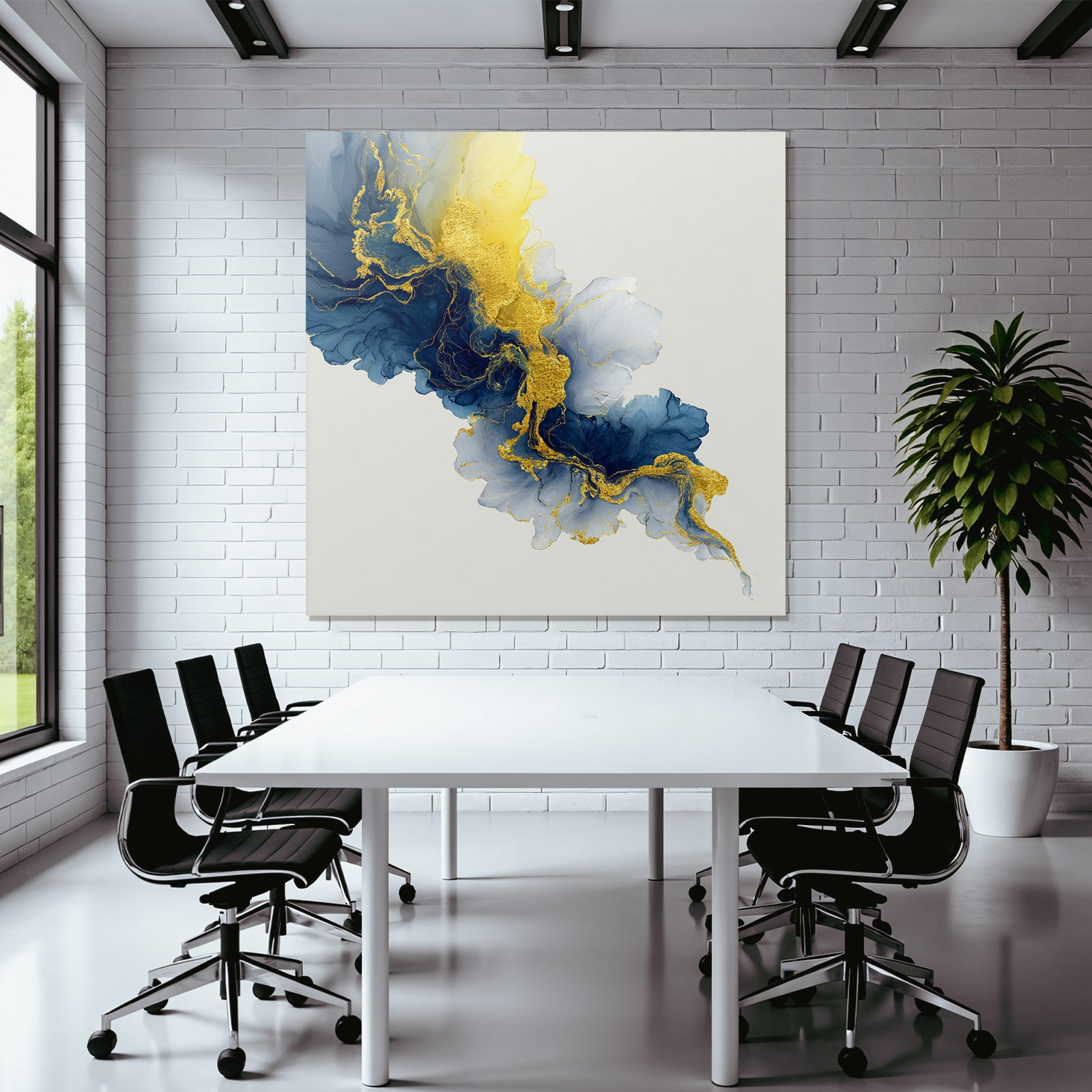 Kunst Blaü Weisse Goldene Akzente
