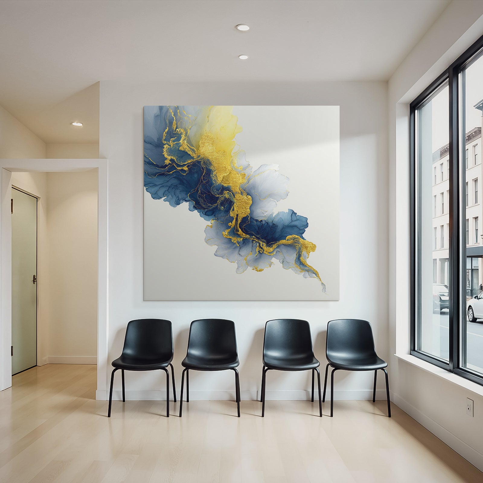 Kunst Blaü Weisse Goldene Akzente