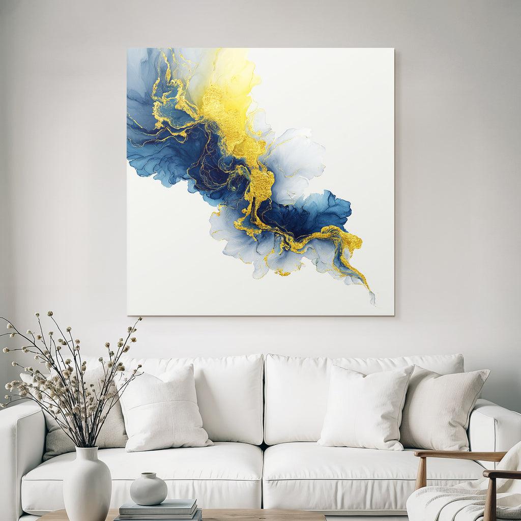 Kunst Blaü Weisse Goldene Akzente