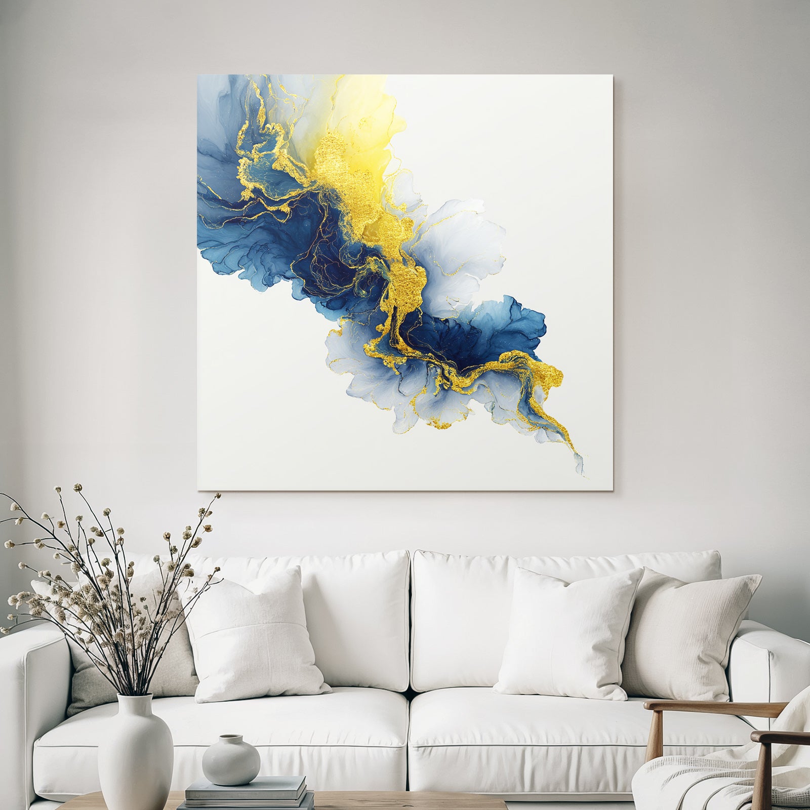 Kunst Blaü Weisse Goldene Akzente
