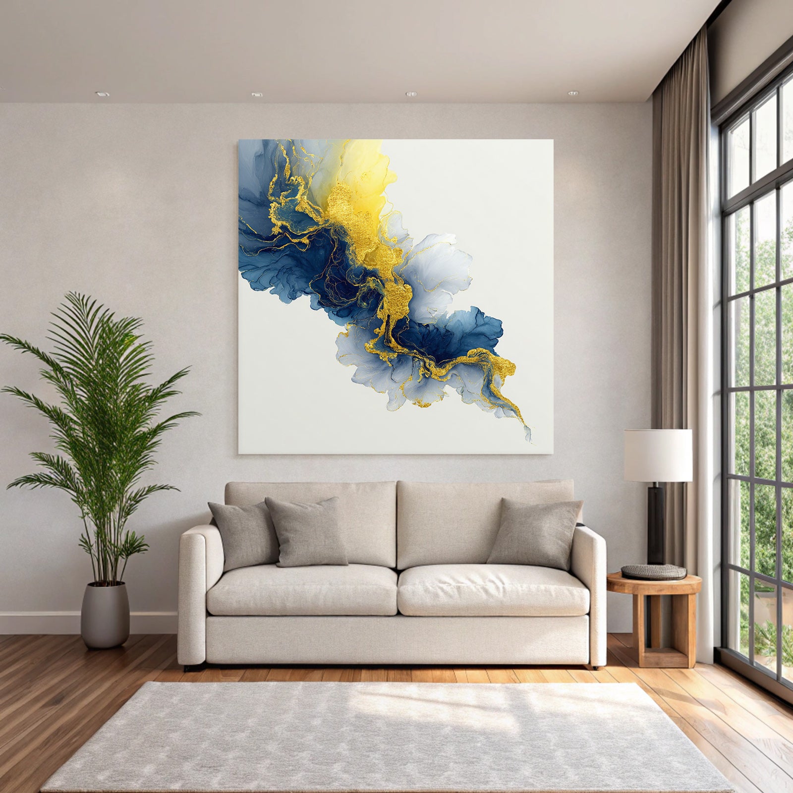 Kunst Blaü Weisse Goldene Akzente